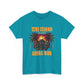 Blue t-shirt with Tiki Island and Aloha Bar design on a white background  at Caribbean Rays