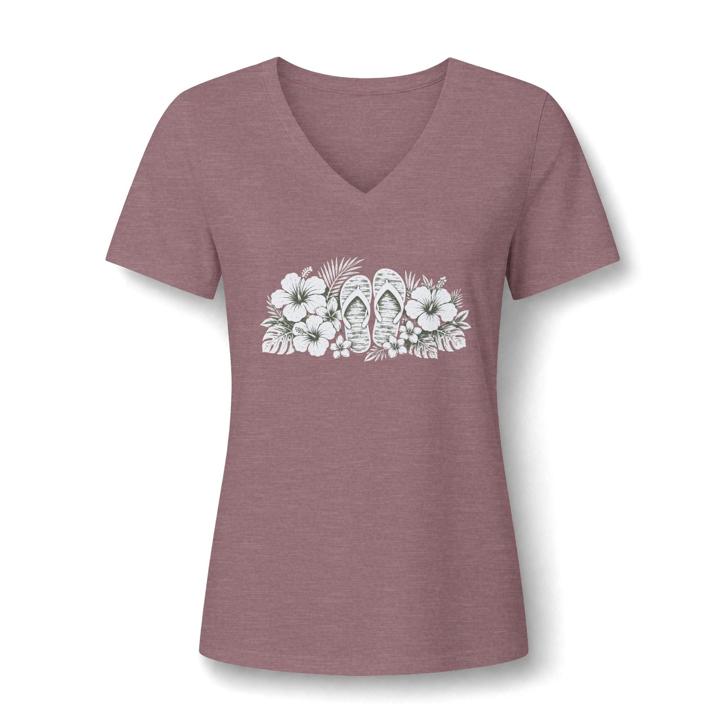 Floral Flip-Flop V-Neck Tee — Women's Tropical Beach Shirt
