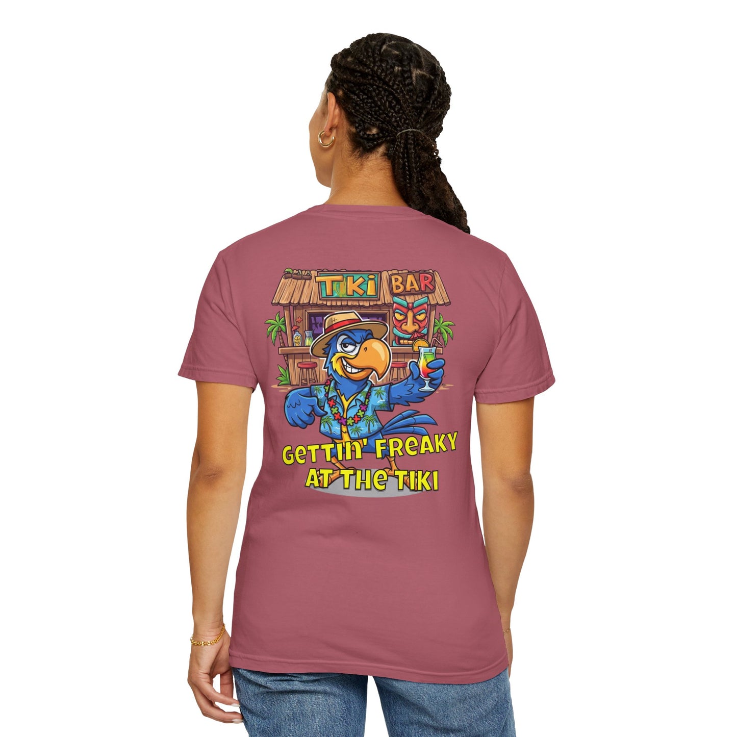 Gettin' Freaky at the Tiki Dancing Parrot Comfort Colors T-shirt