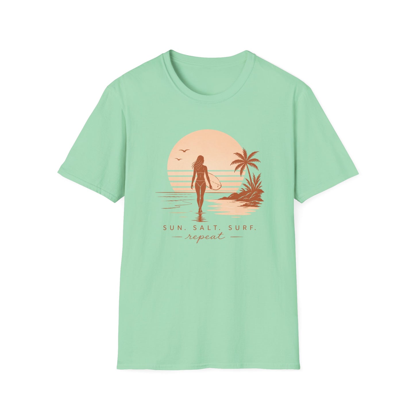 Surf Sunset T-Shirt — "Sun, Salt, Surf, Repeat" Beach Tee