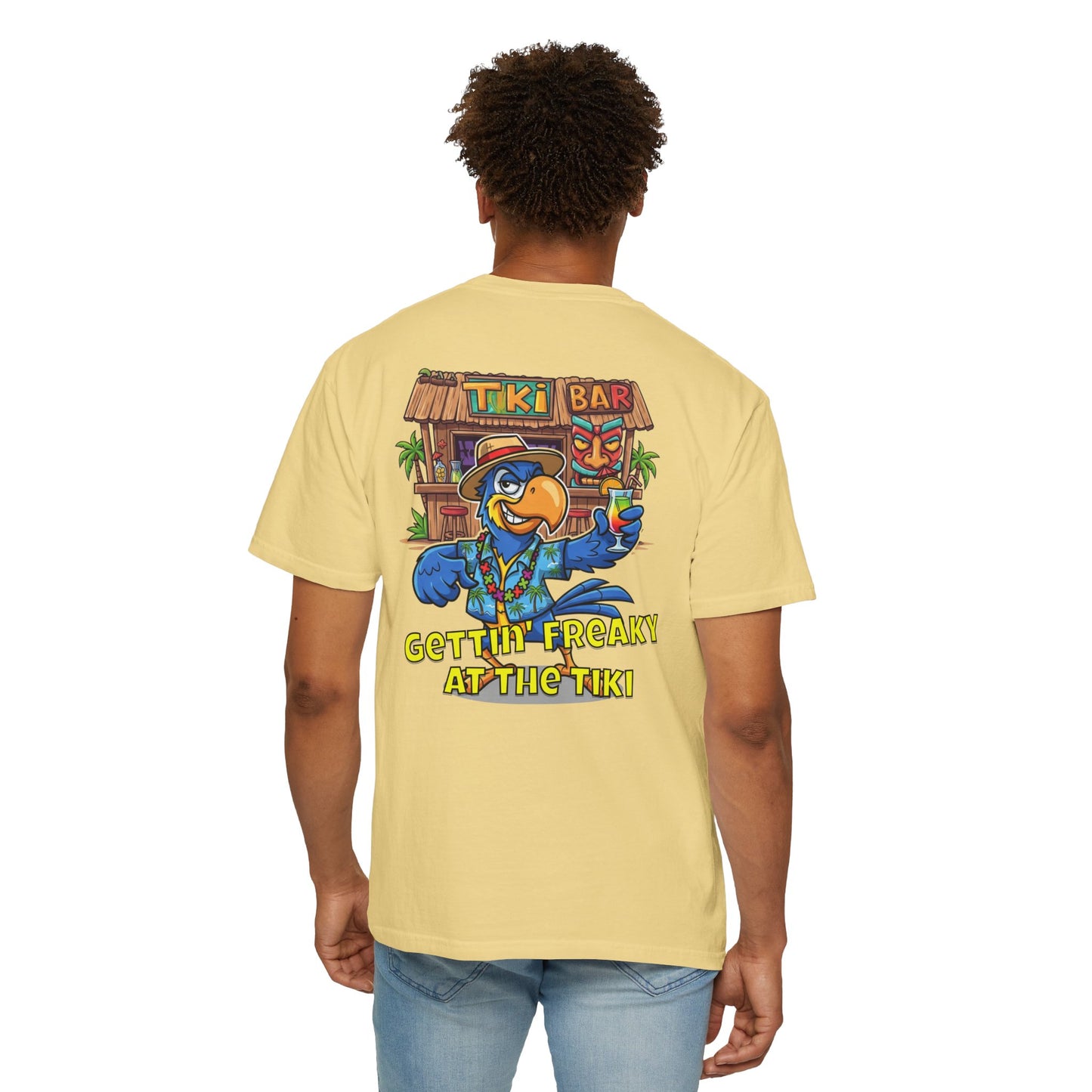 Gettin' Freaky at the Tiki Dancing Parrot Comfort Colors T-shirt