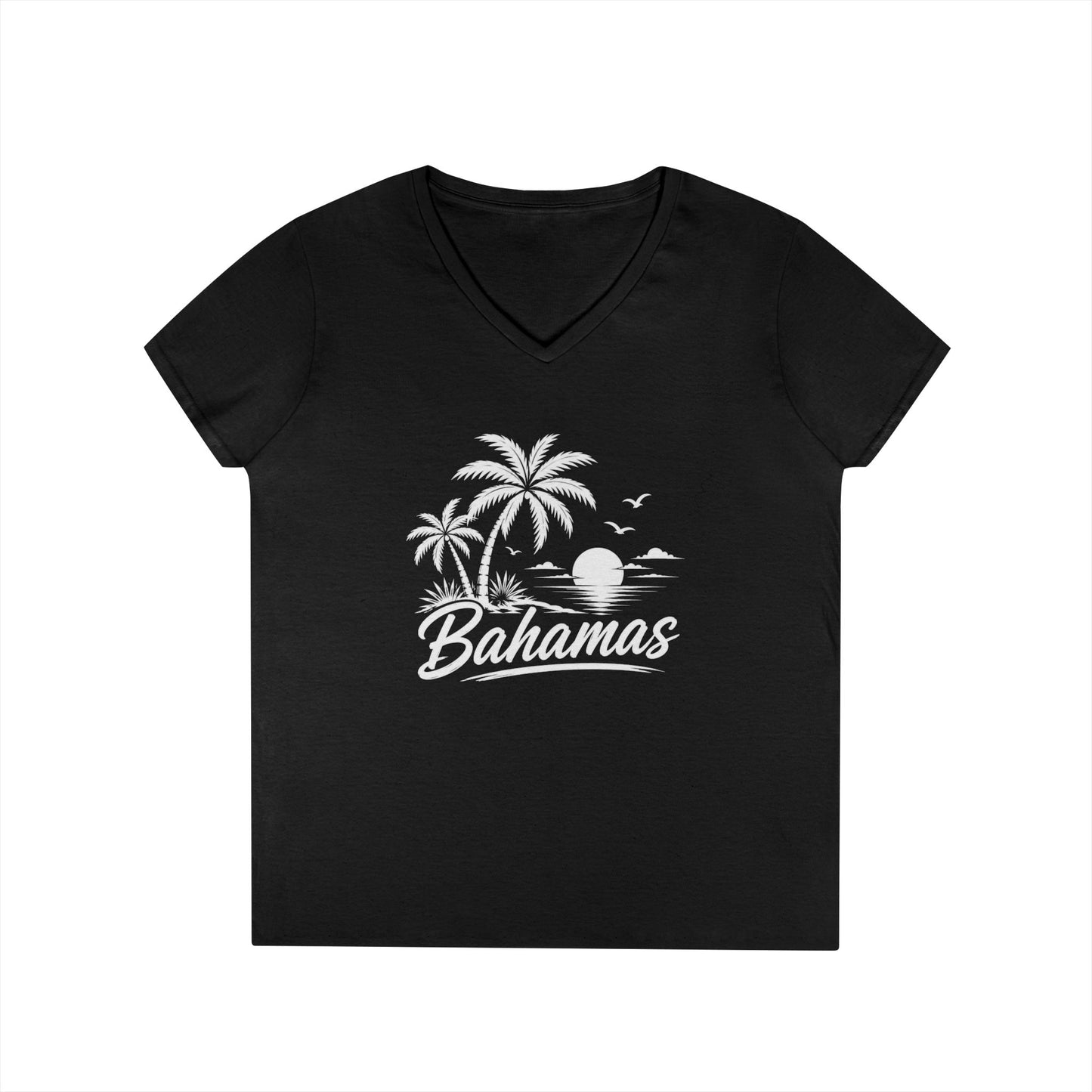 Bahamas Palm Beach V-Neck Tee — Ladies' Tropical Vacation T-Shirt