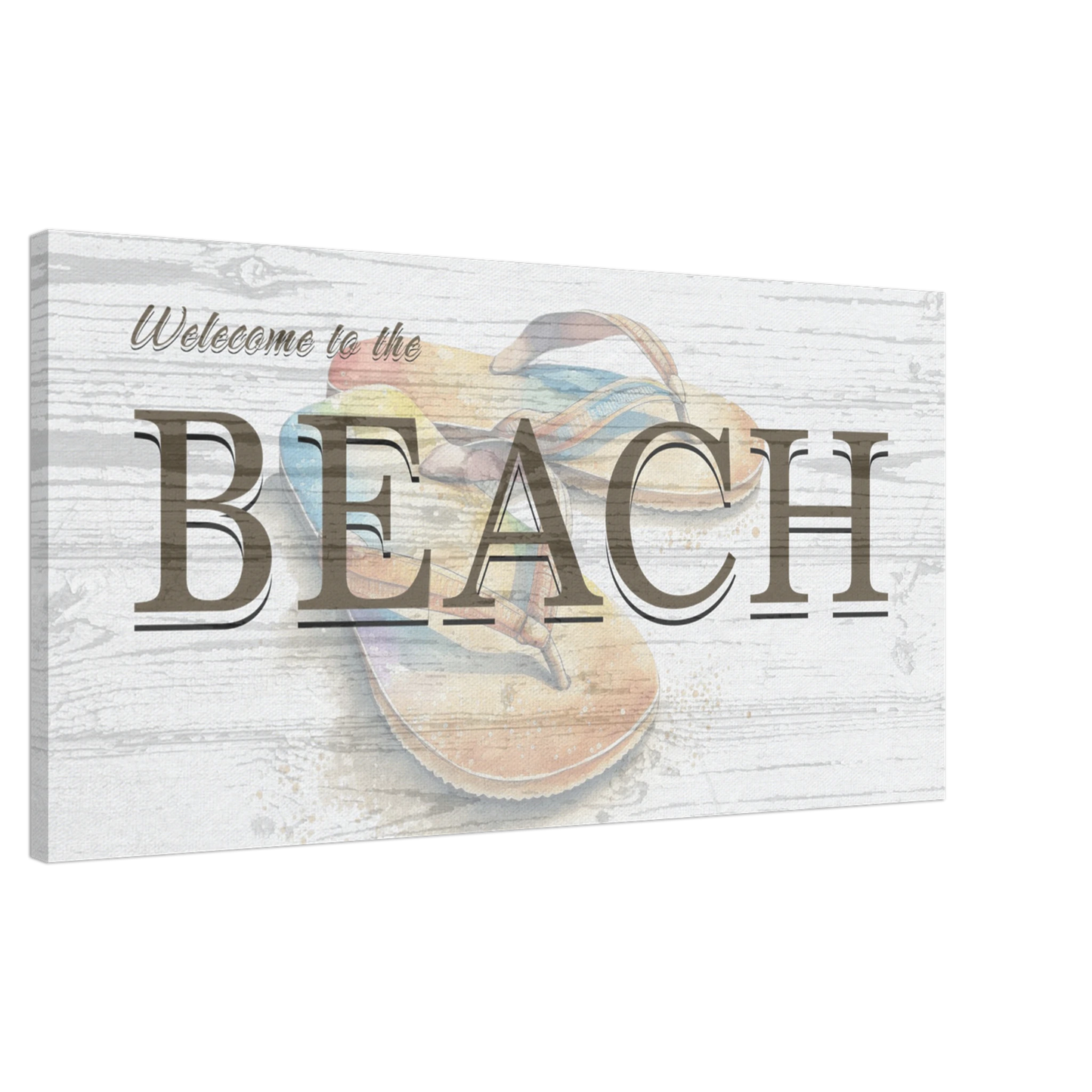 Welcome To the Beach Flip Flop Canvas Print Art - Caribbean Rays