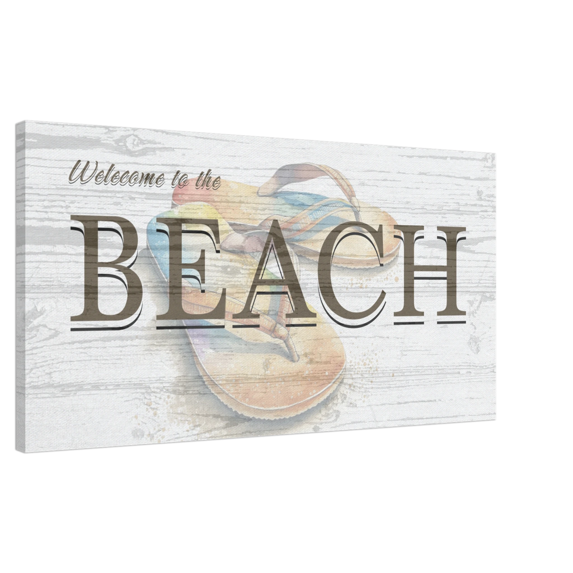 Welcome To the Beach Flip Flop Canvas Print Art - Caribbean Rays