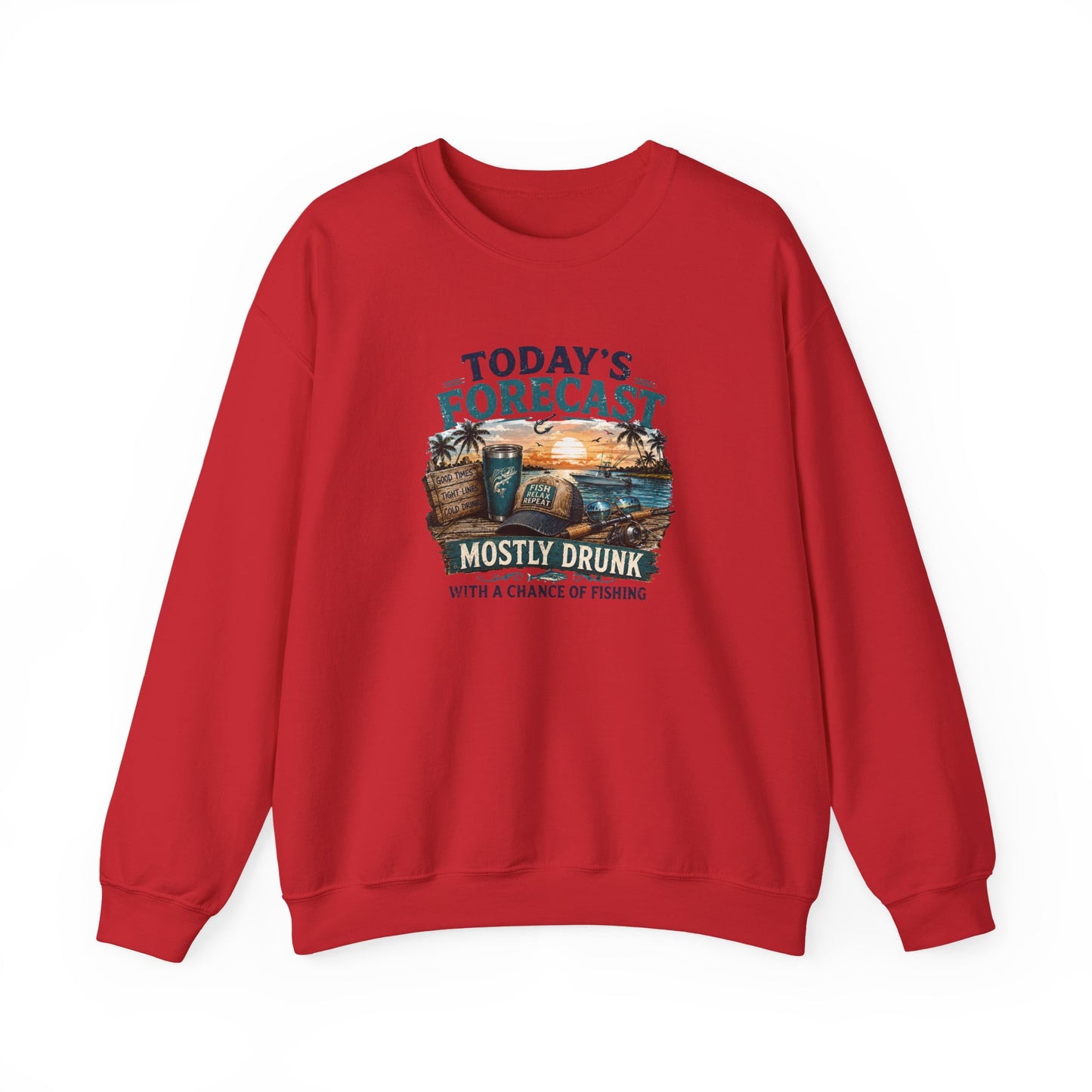 Crewneck Sweatshirt — "Today's Forecast: Mostly Drunk with a Chance of Fishing" Vintage Fishing Crewneck