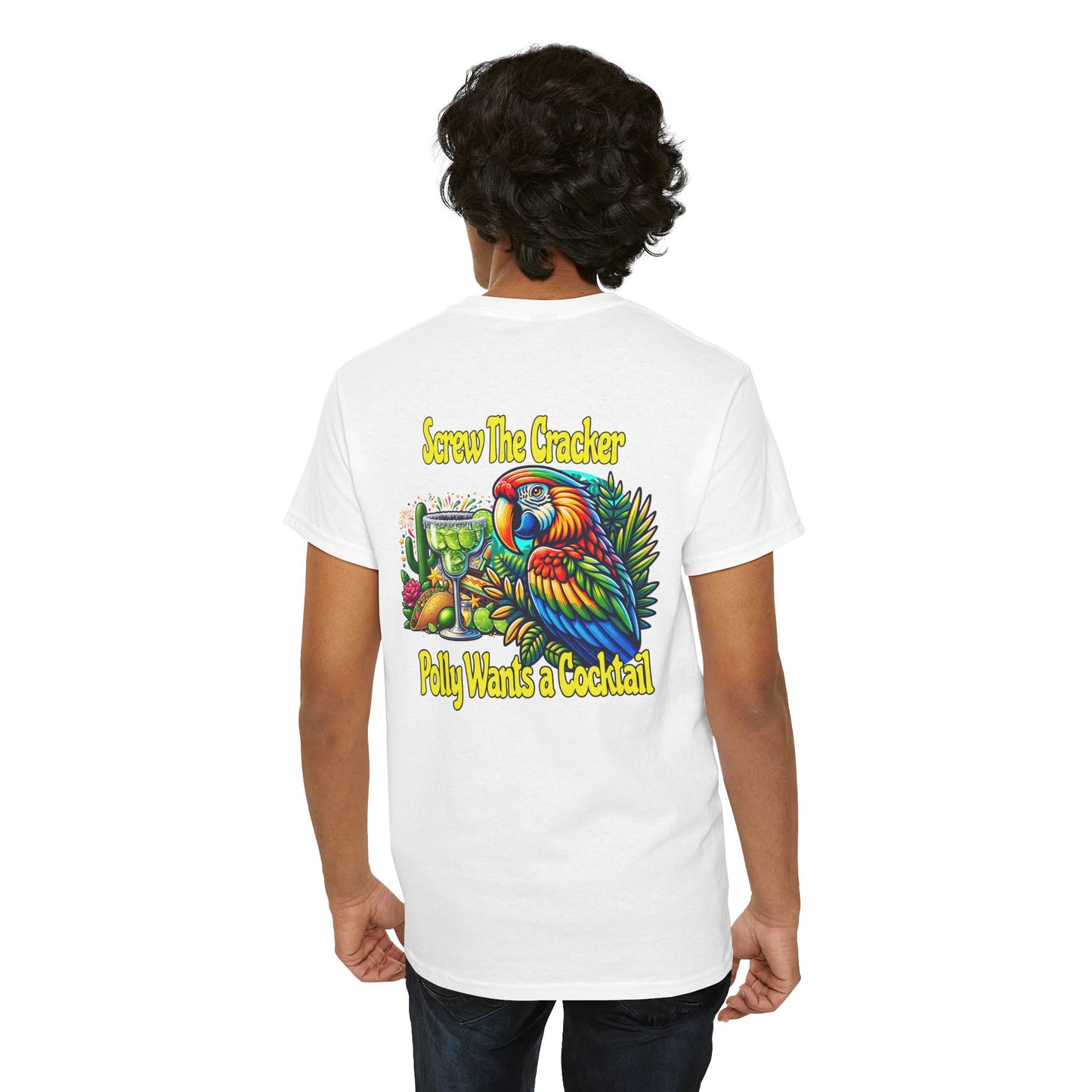 Cocktail Parrot Tee - Fun Retro Style, Unisex  Heavy Cotton T-Shirt,