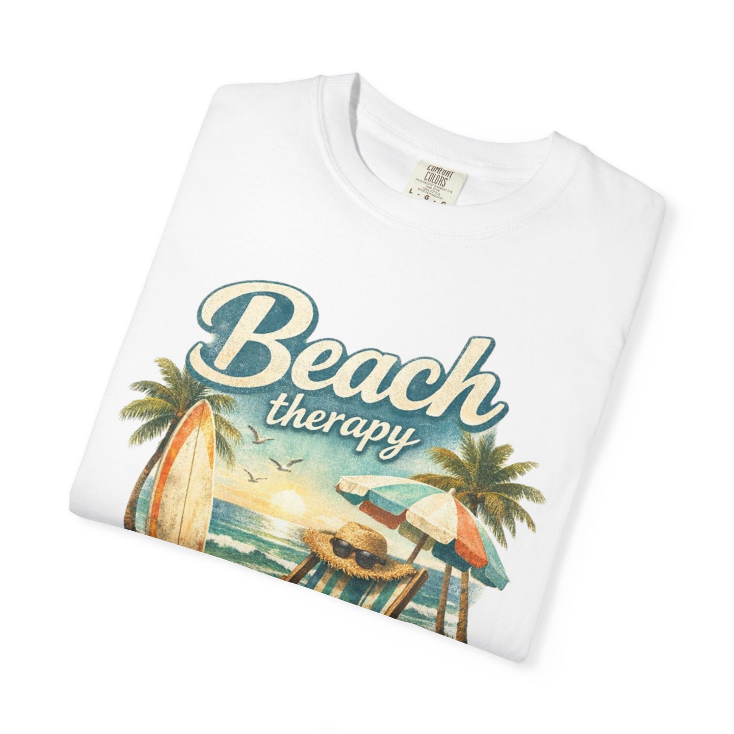 Beach Therapy T-Shirt — Vintage Surf Chair & Palm Graphic
