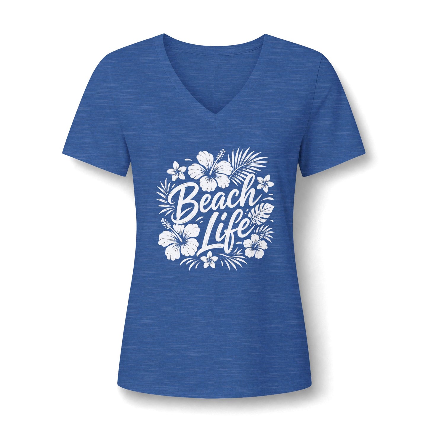 Beach Life V-Neck Tee — Women's Tropical Hibiscus Graphic