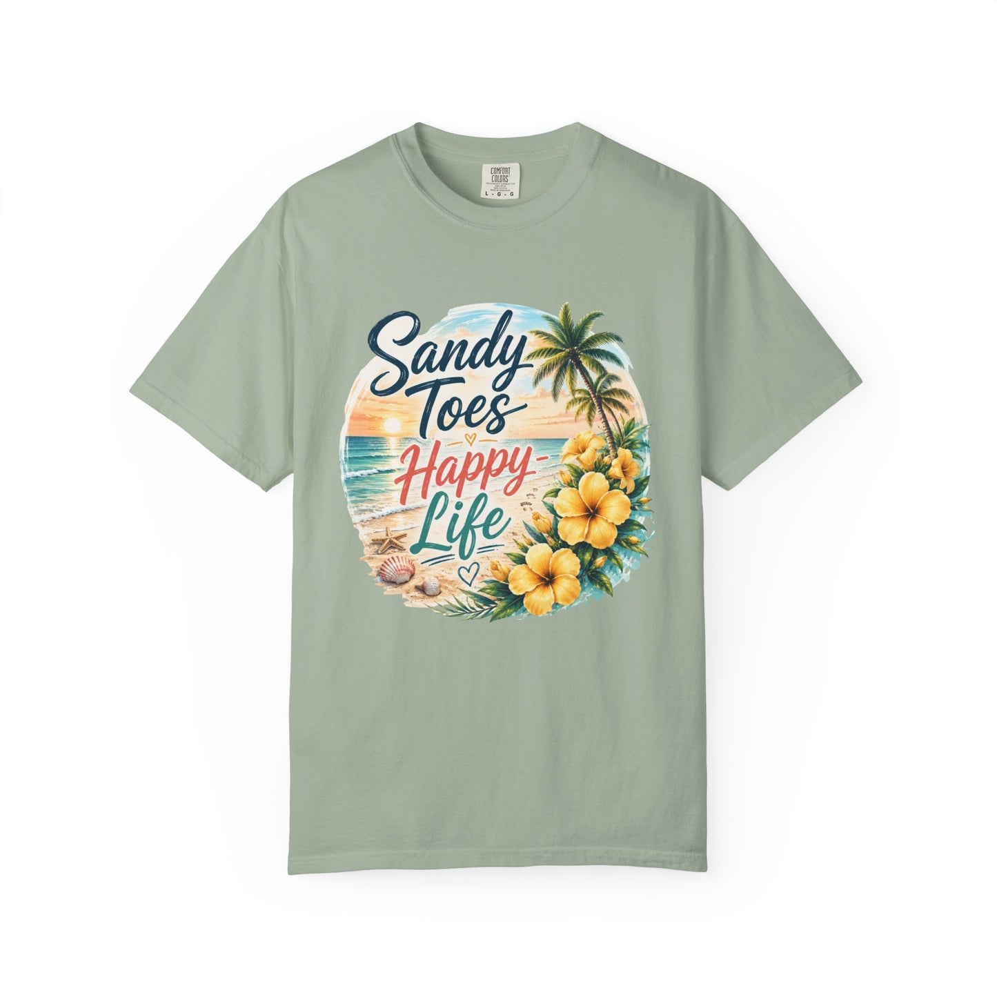 Sandy Toes Happy Life T-Shirt — Tropical Beach Vacation Tee