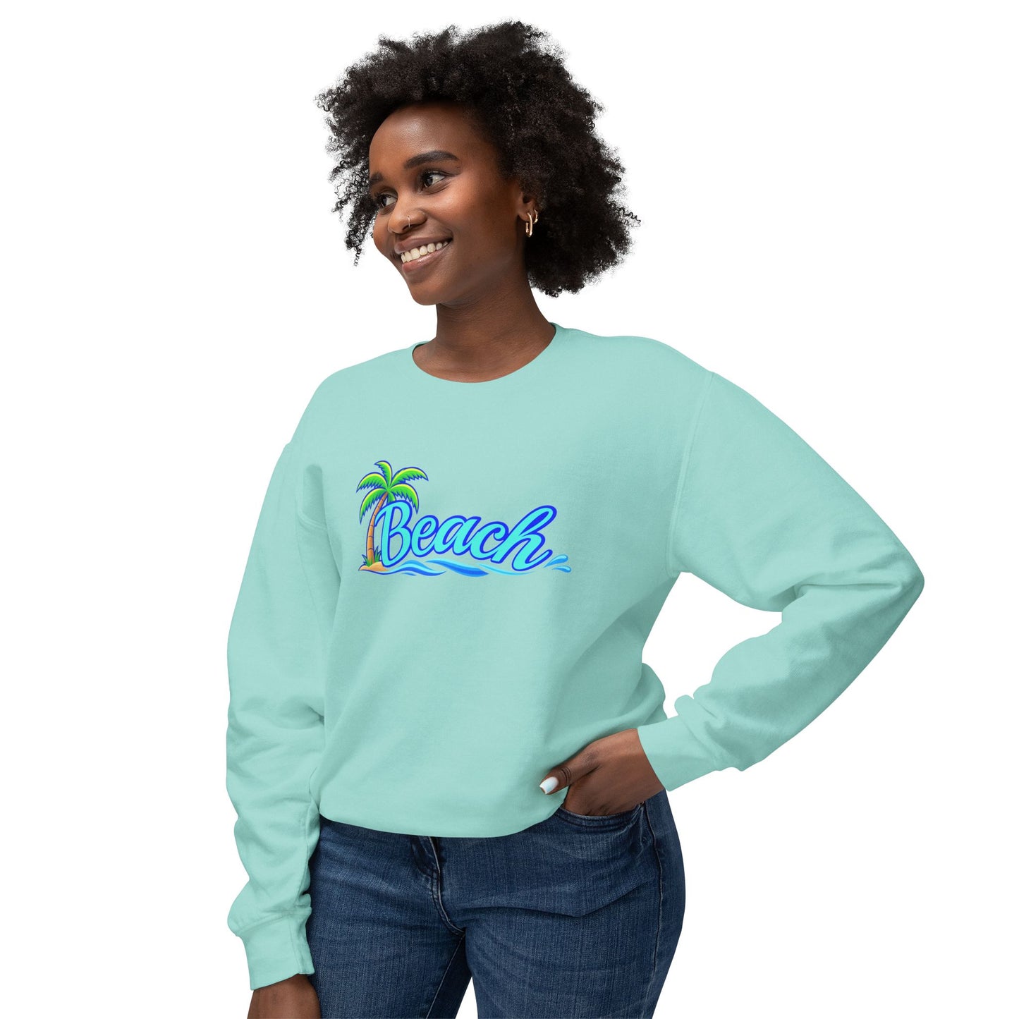 Beach Graphic Crewneck Sweatshirt — Palm Tree Retro Surf Vibe
