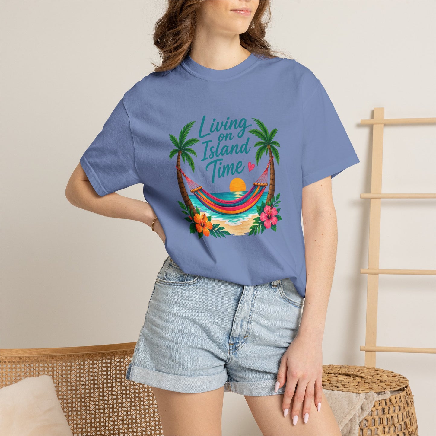 Island Time T-Shirt — "Living on Island Time" Tropical Hammock Tee