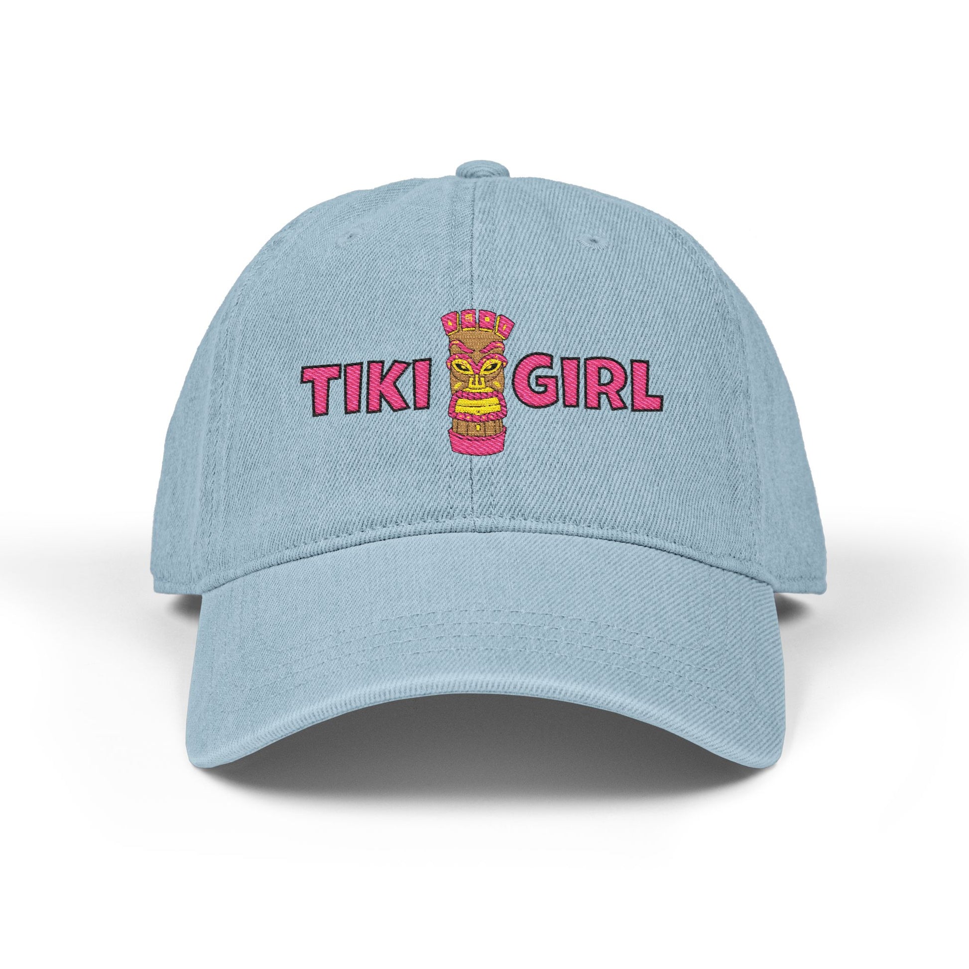 Light blue cap with 'Tiki Girl' text and tiki design on a white background