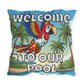 Welcome To Our Pool Outdoor Pillow — Tropical Parrot Poolside Decorative Cushion