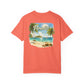 Coral t-shirt with a beach graphic and 'Paradise' text on a white background