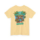 Yellow t-shirt with a tropical graphic and 'I'm in Vacation Mode' text on a white background