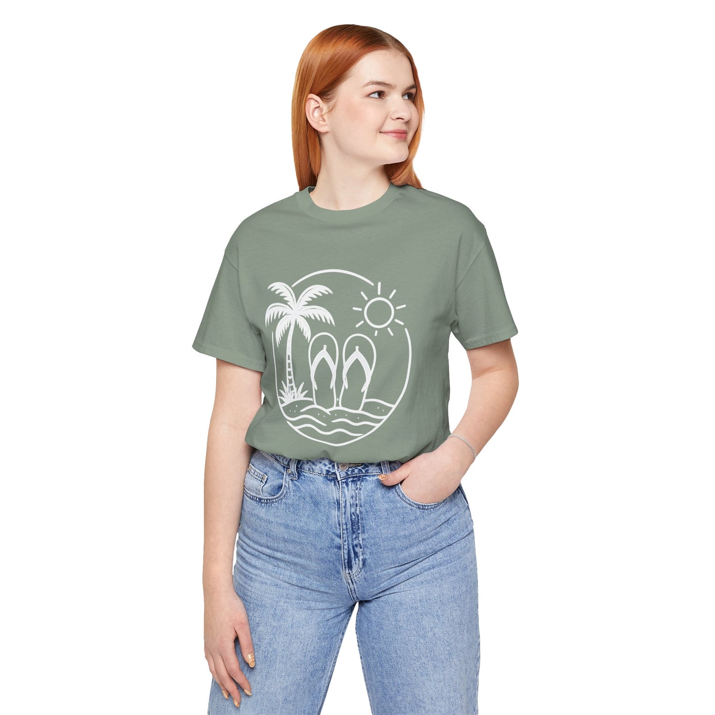 Beach Flip Flop Palm Circle Graphic Tee