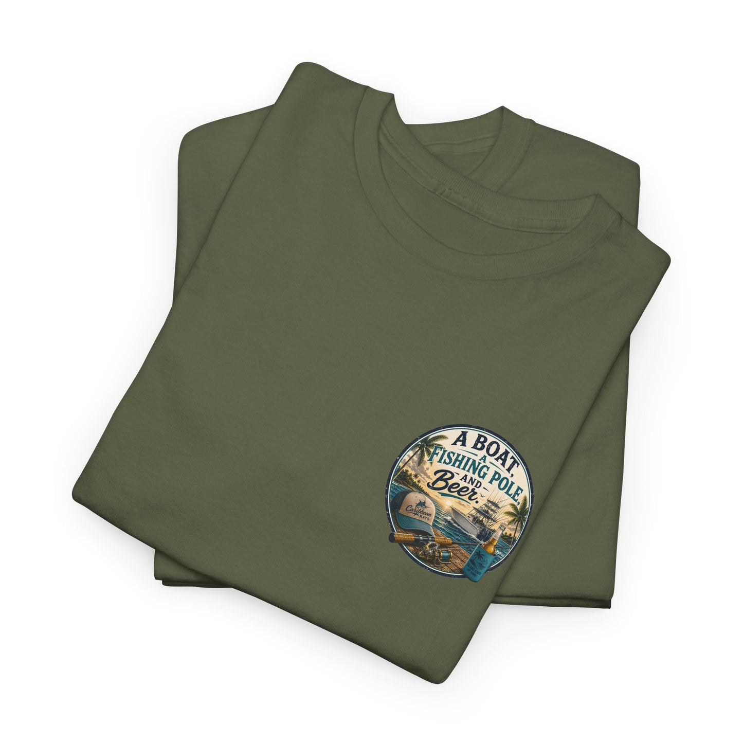 T-Shirt — "A Boat, Fishing Pole and Beer" Vintage Fishing Graphic Tee