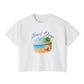 Beach Days Boxy Tee — Tropical Palm Beach Graphic for Women