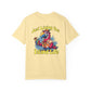 Yellow t-shirt with a parrot graphic and 'Just Living the Island Life' text on a white background