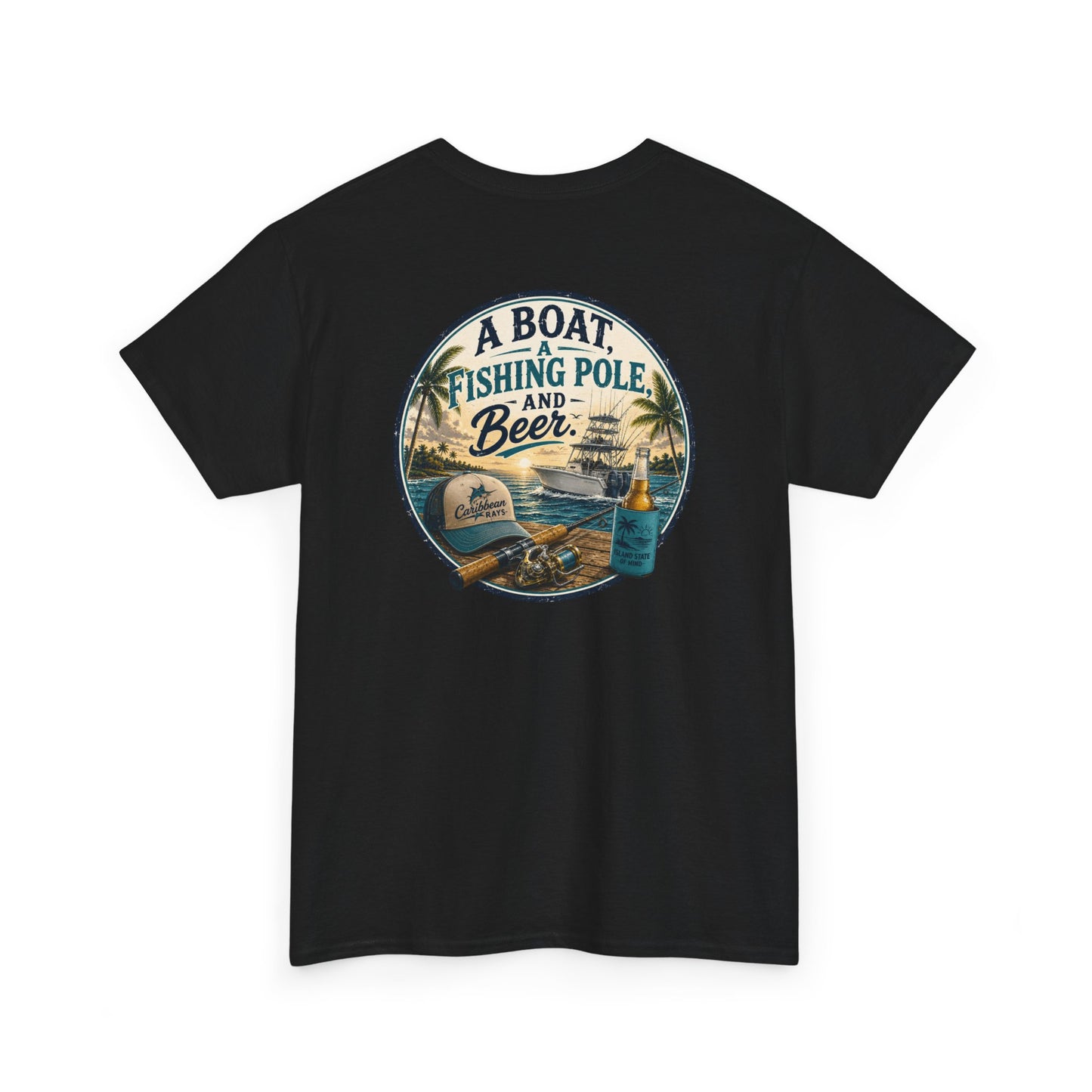 T-Shirt — "A Boat, Fishing Pole and Beer" Vintage Fishing Graphic Tee
