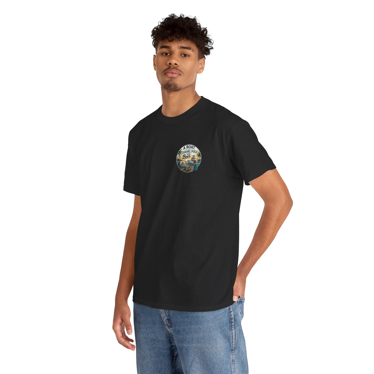 T-Shirt — "A Boat, Fishing Pole and Beer" Vintage Fishing Graphic Tee