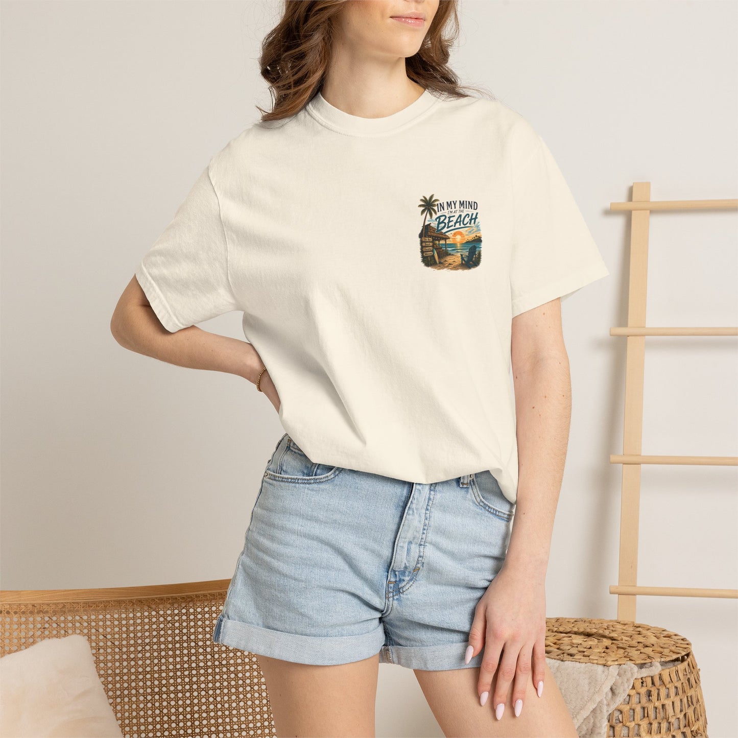 Beach Sunset T-Shirt — "In My Mind I'm at the Beach" Vintage Coastal Tee