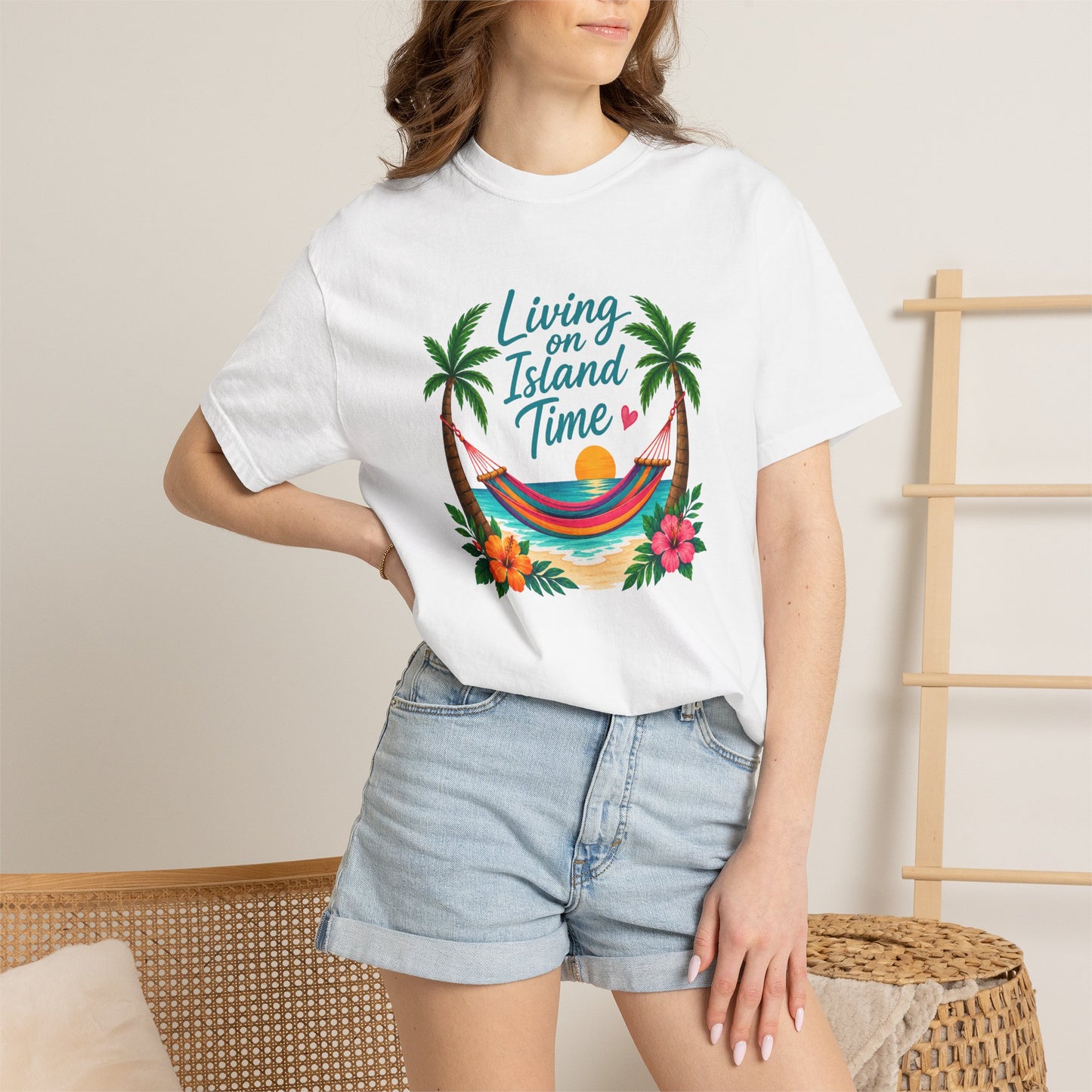 Island Time T-Shirt — "Living on Island Time" Tropical Hammock Tee
