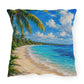 Tropical Caribbean Beach Outdoor Pillow — Coastal Palm Tree Seaside Decor