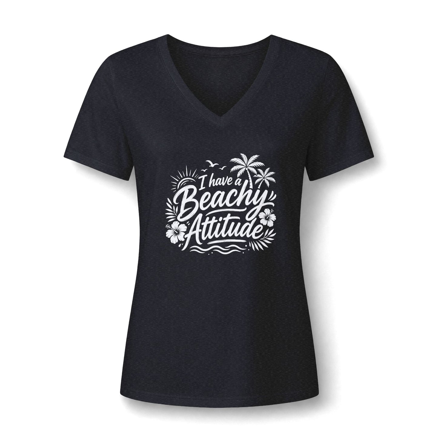 Beachy Attitude V-Neck Tee — Women's Relaxed Heather Graphic T-Shirt