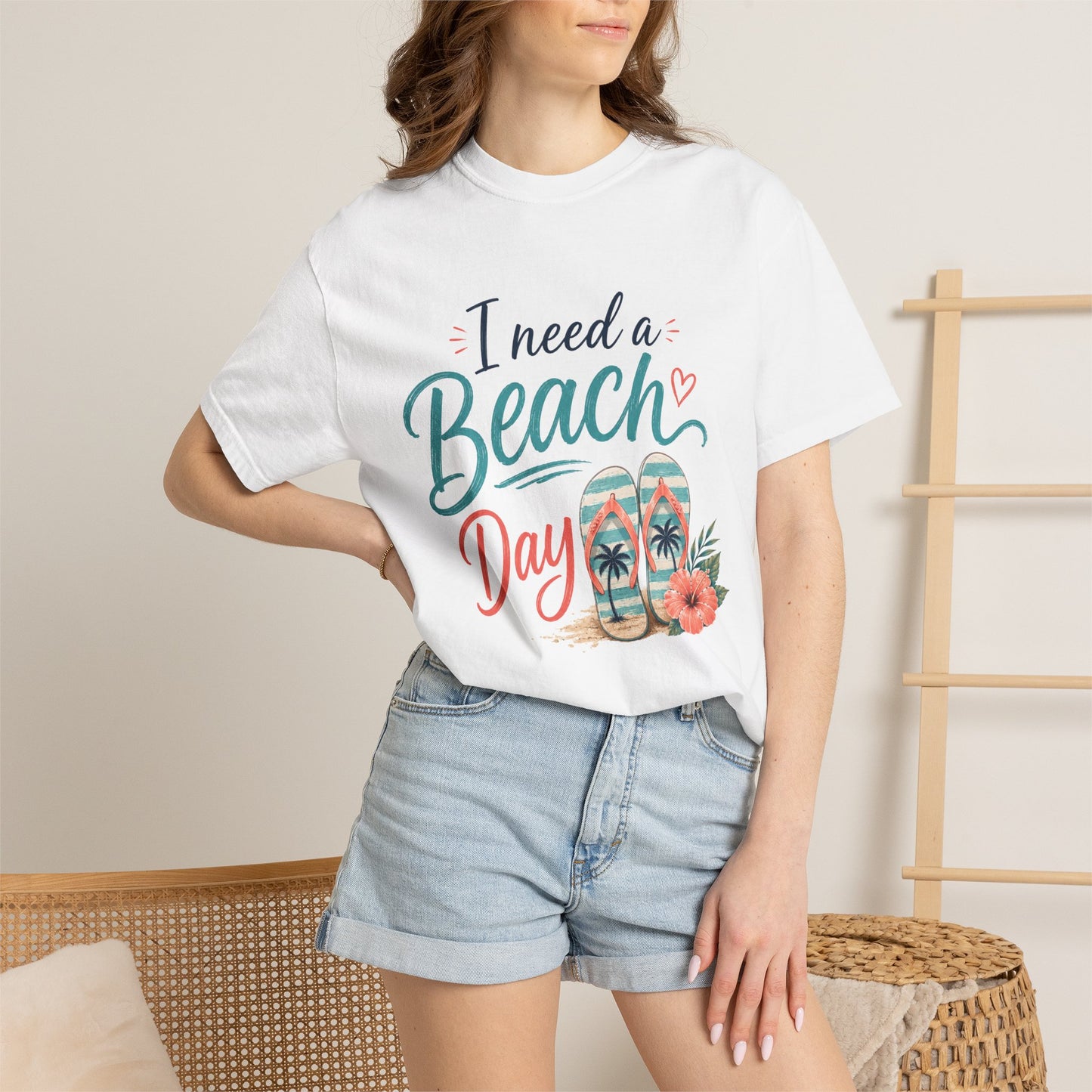 I Need a Beach Day T-Shirt – Women’s Summer Flip Flop Tropical Tee