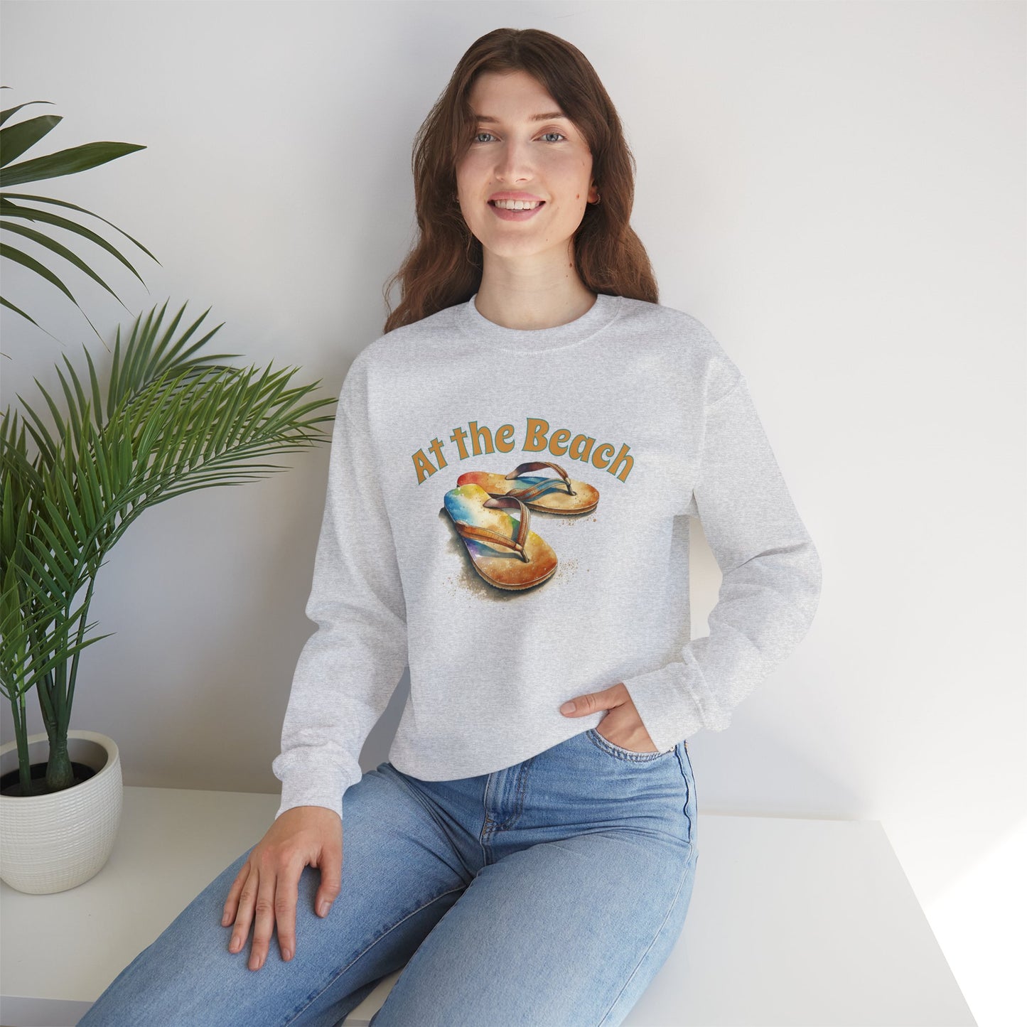 At the Beach Flip Flop Unisex Sweatshirt - "At the Beach" Flip Flop Design