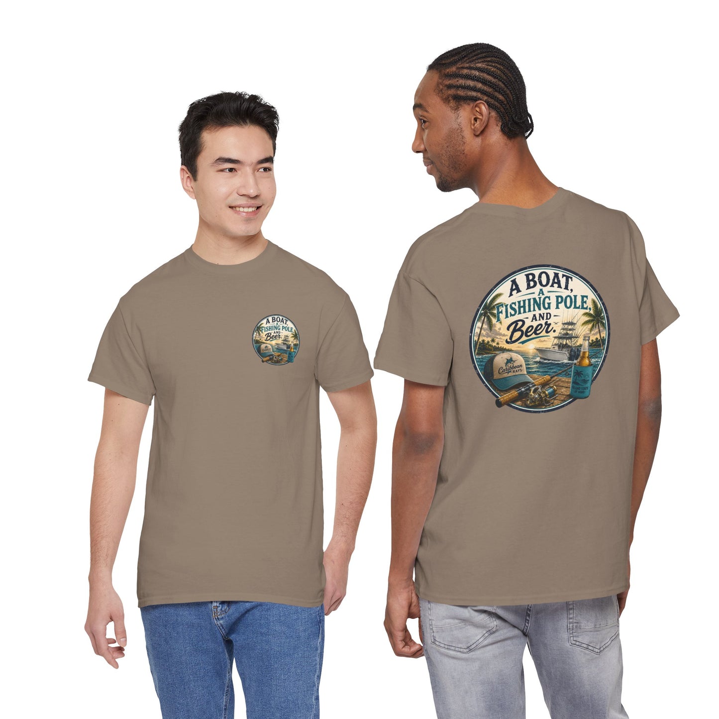 T-Shirt — "A Boat, Fishing Pole and Beer" Vintage Fishing Graphic Tee