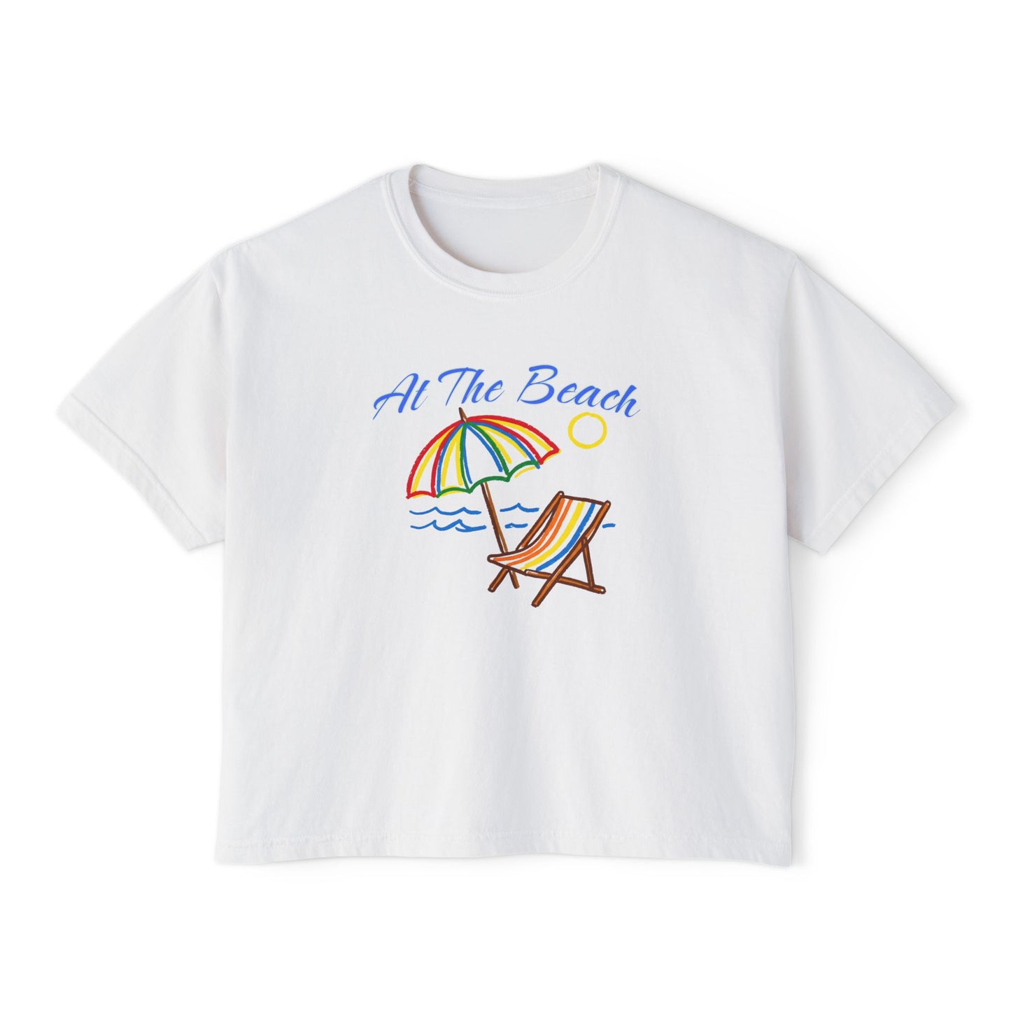 All The Beach Women's Boxy Tee – Beach Umbrella & Chair Summer Shirt by Caribbean Rays