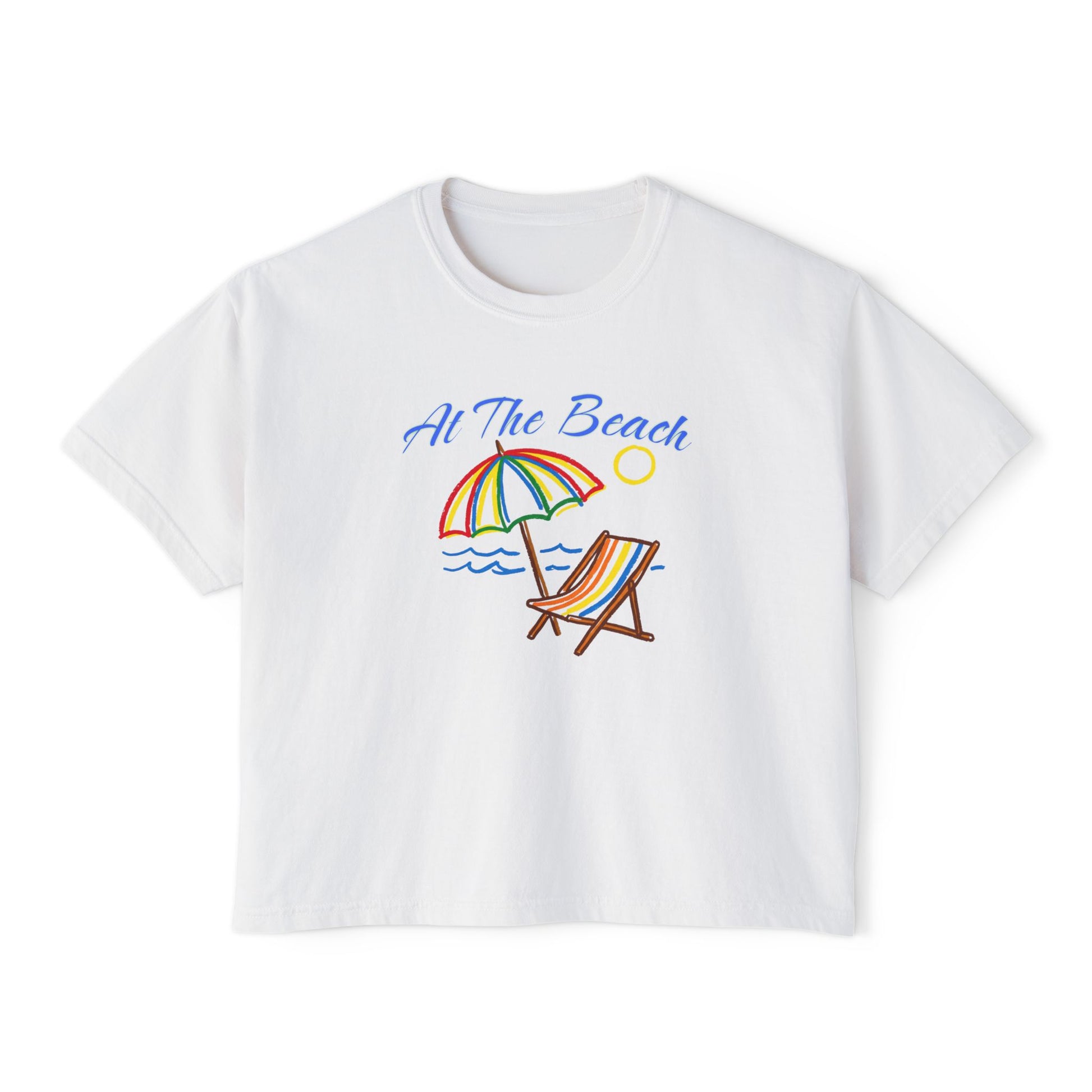 All The Beach Women's Boxy Tee – Beach Umbrella & Chair Summer Shirt by Caribbean Rays