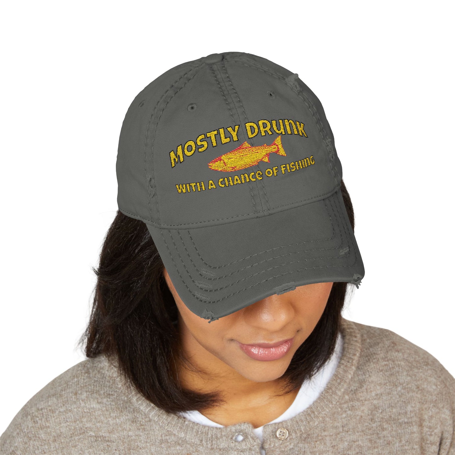 Dad Hat - "Mostly Drunk With A Chance Of Fishing" Embroidered Fishing Cap