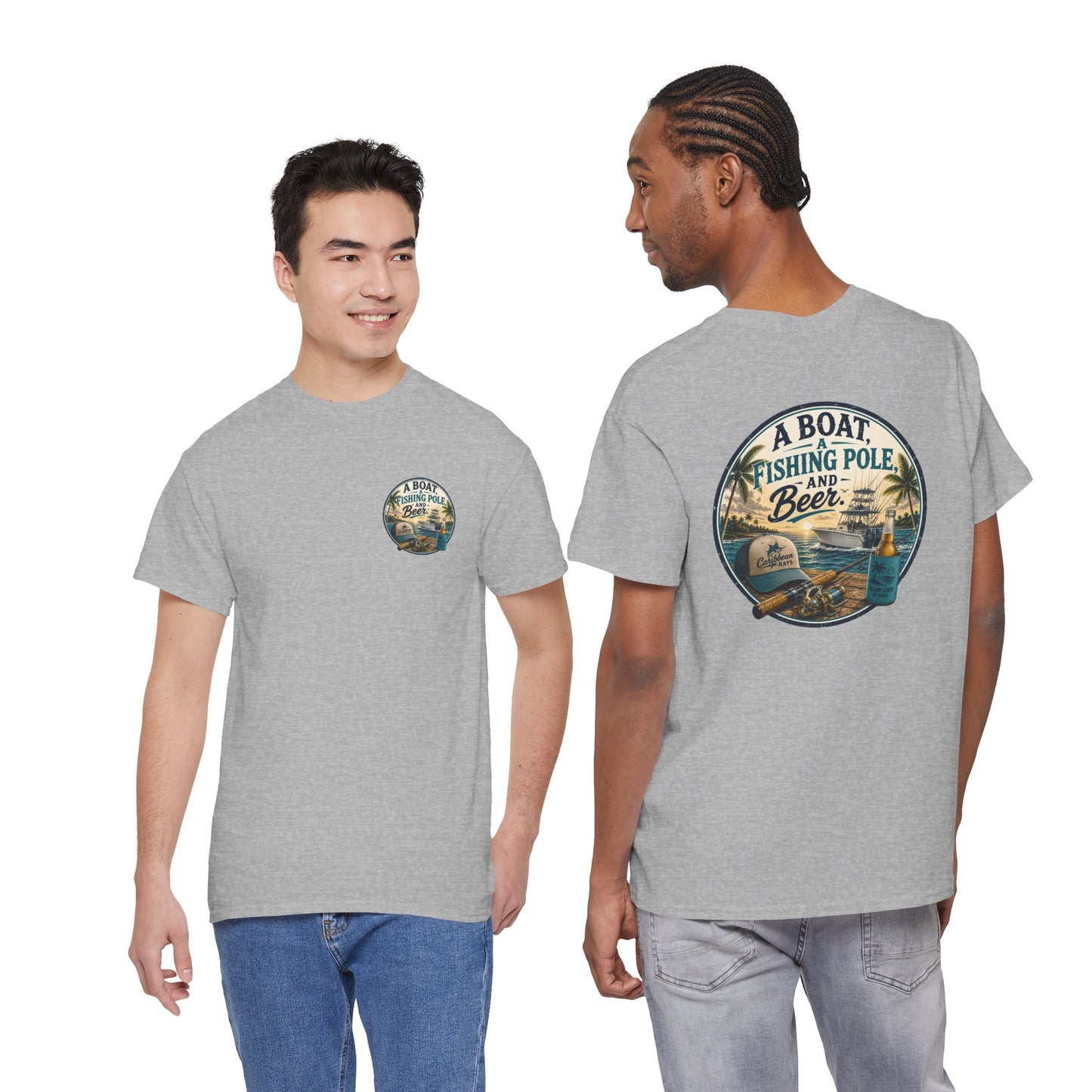 T-Shirt — "A Boat, Fishing Pole and Beer" Vintage Fishing Graphic Tee