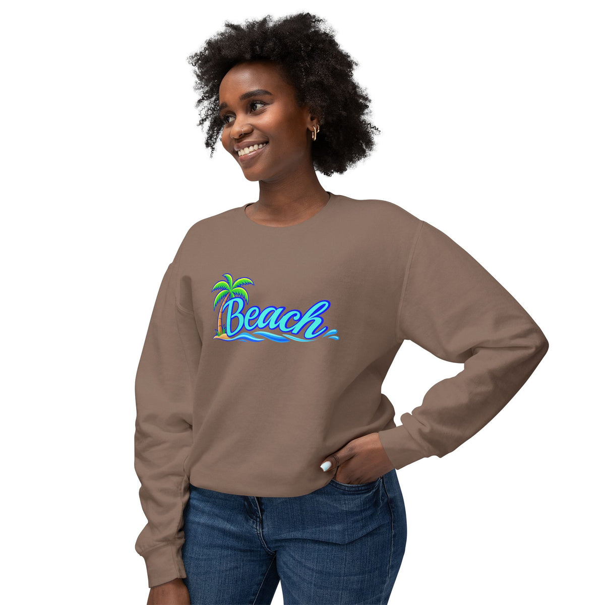 Beach Graphic Crewneck Sweatshirt — Palm Tree Retro Surf Vibe