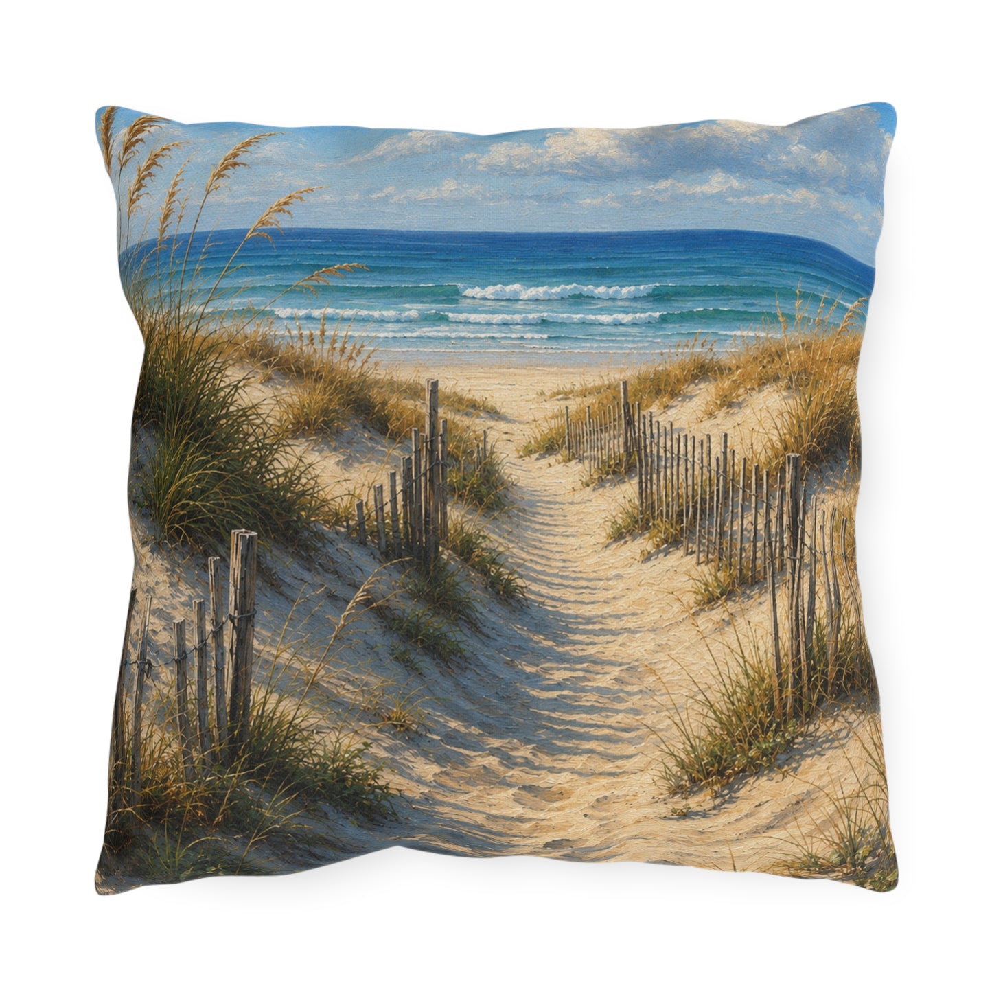Coastal Dune Outdoor Pillow — Beach Path Scenic Throw Pillow for Patio & Porch
