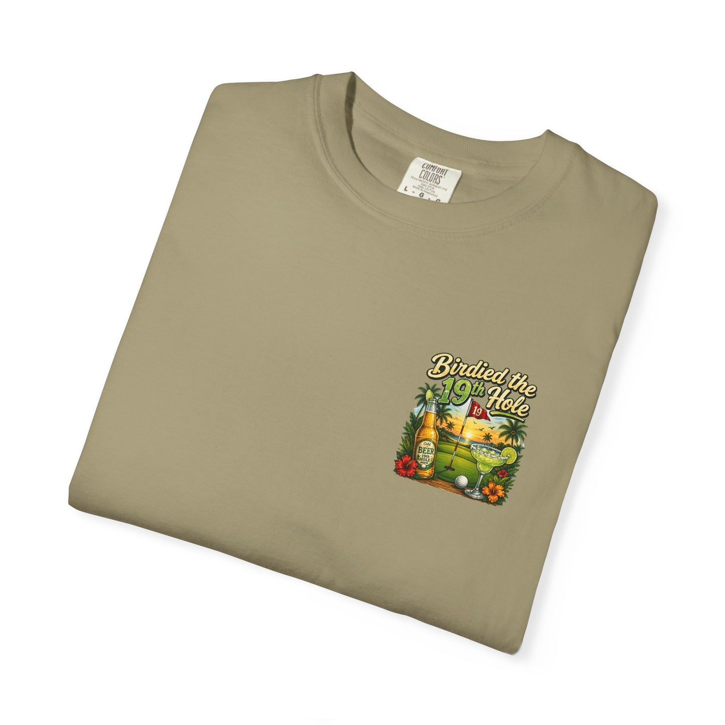 Golf T-Shirt — 'Birdied the 19th Hole' Tropical Golf Beer Design