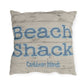 Pillow with 'Beach Shack Caribbean Islands' text on a textured background