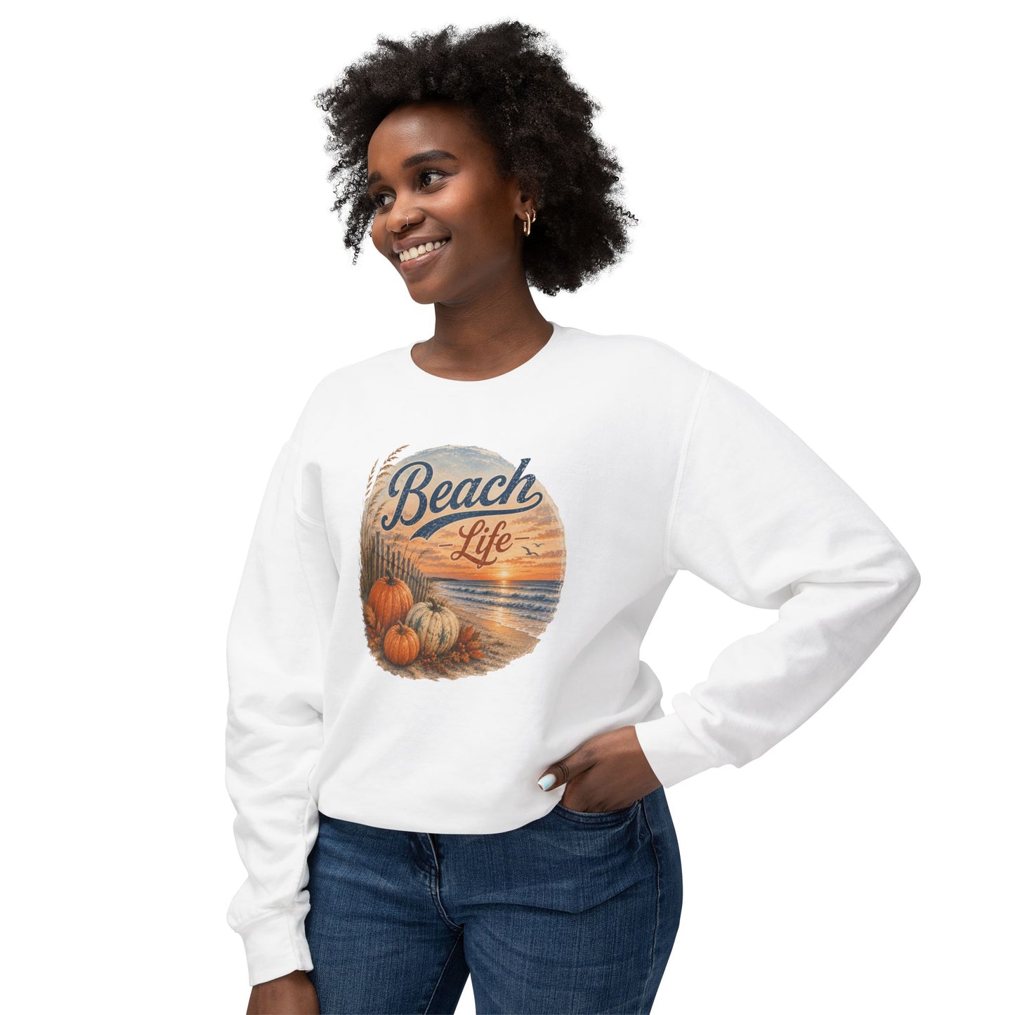 Beach Life Fall Pumpkin Lightweight Crewneck Sweatshirt