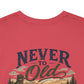 T-Shirt — "Never Too Old to Fish" Fishing Tee (Sunset Lake Design)