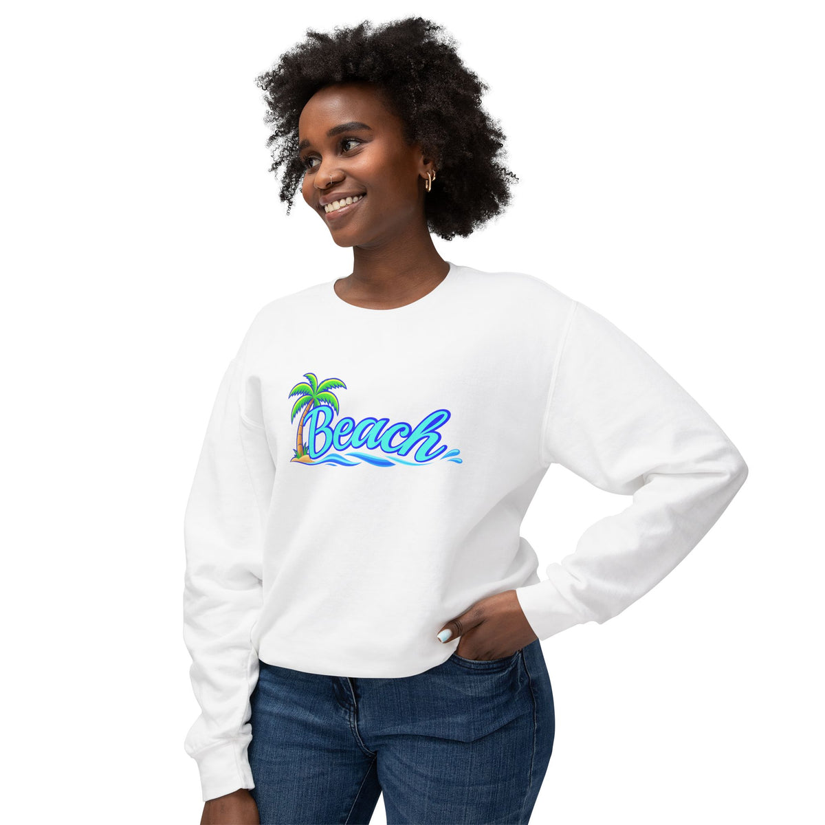 Beach Graphic Crewneck Sweatshirt — Palm Tree Retro Surf Vibe