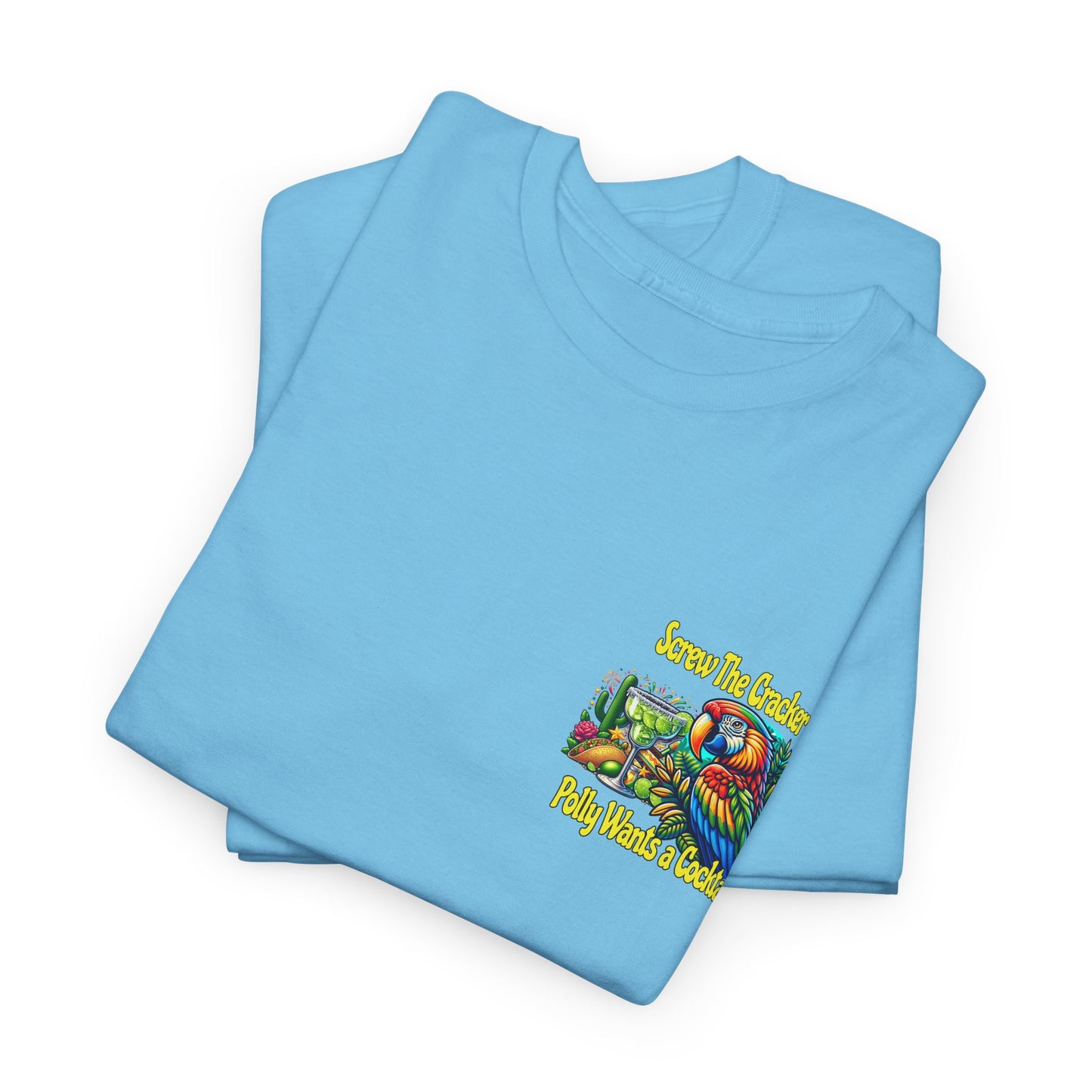 Cocktail Parrot Tee - Fun Retro Style, Unisex  Heavy Cotton T-Shirt,