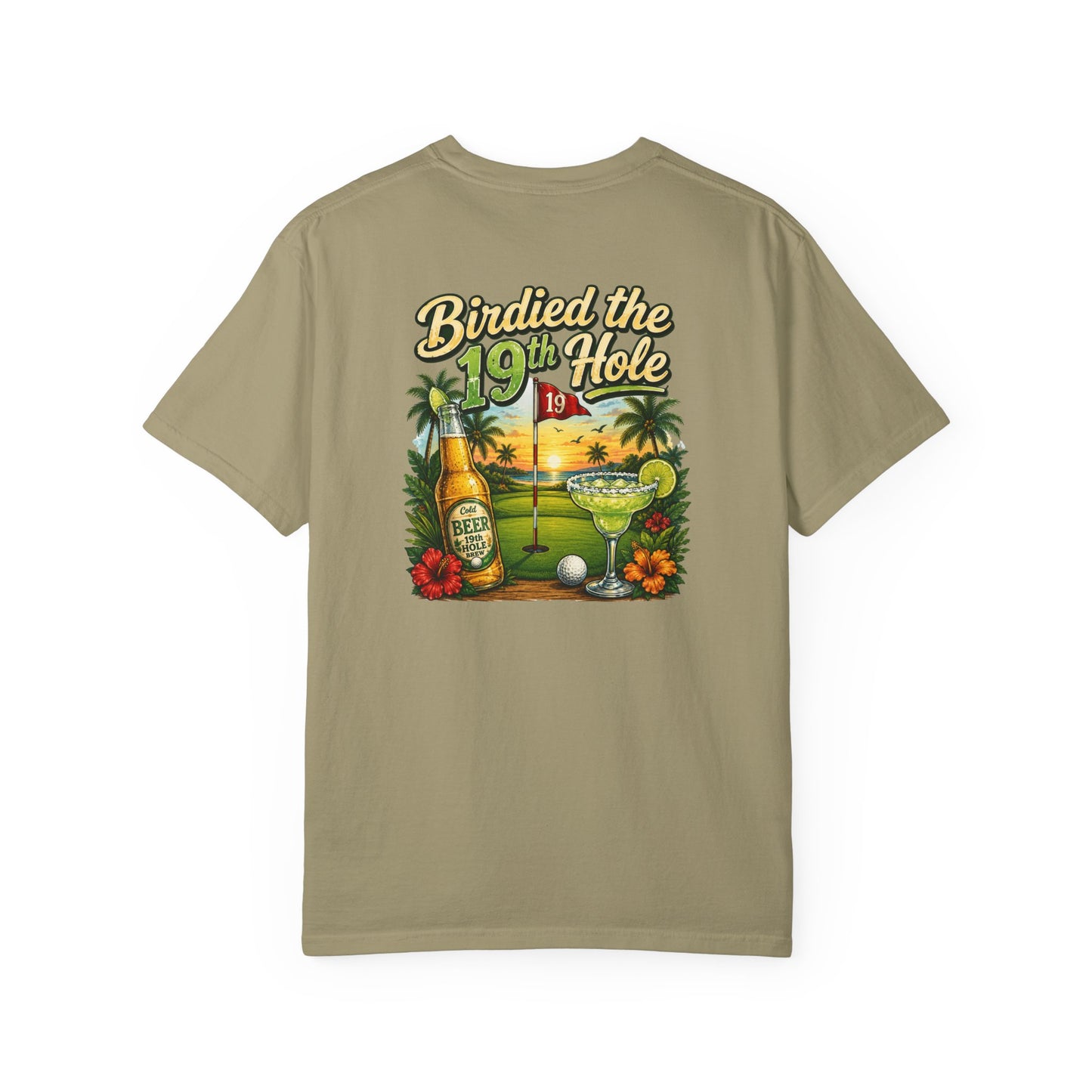 Golf T-Shirt — 'Birdied the 19th Hole' Tropical Golf Beer Design