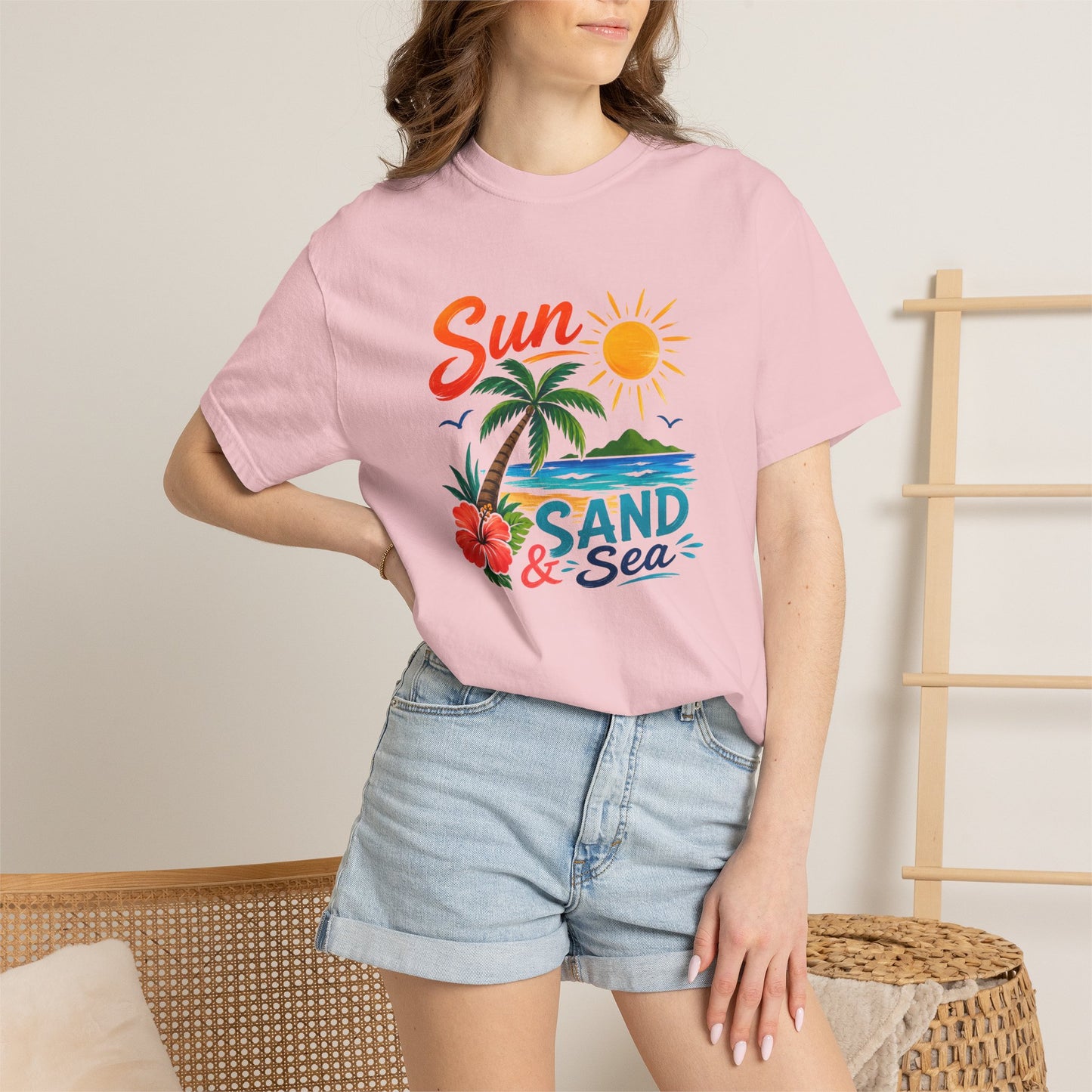 Sun, Sand & Sea T-Shirt – Tropical Beach Palm Tree Graphic Tee