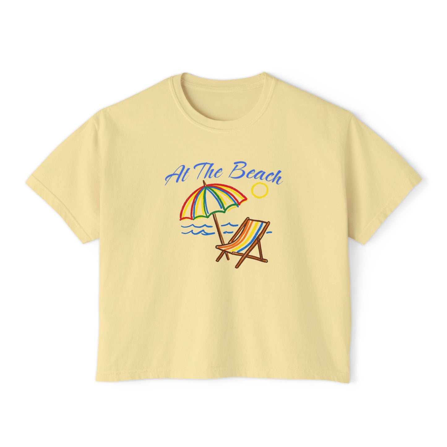 All The Beach Women's Boxy Tee – Beach Umbrella & Chair Summer Shirt by Caribbean Rays