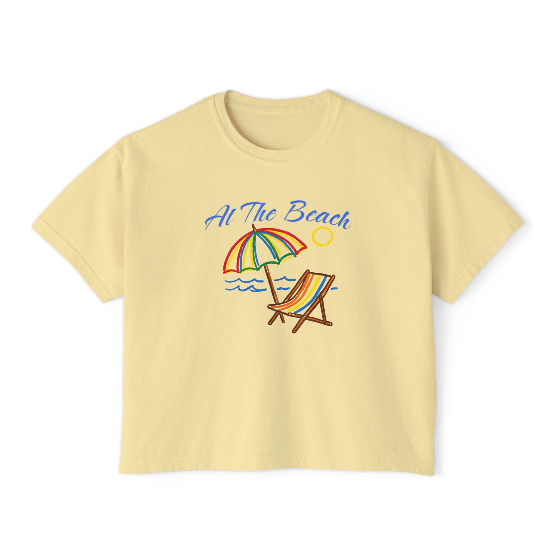 All The Beach Women's Boxy Tee – Beach Umbrella & Chair Summer Shirt by Caribbean Rays