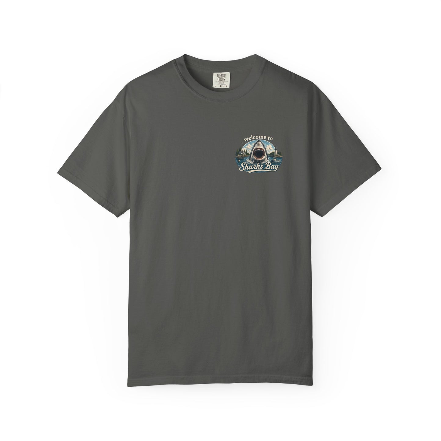 Sharks Bay T-Shirt — "Welcome to Sharks Bay" Vintage Shark Graphic Tee