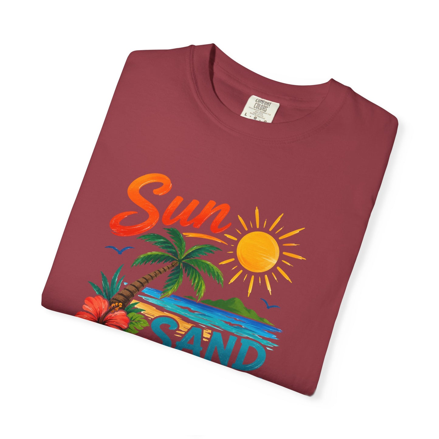 Sun, Sand & Sea T-Shirt – Tropical Beach Palm Tree Graphic Tee